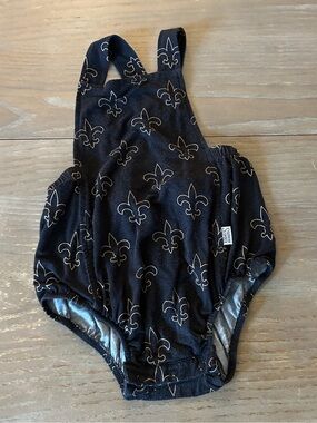 Black Baby Romper with Gold Fleur-de-Lis Print